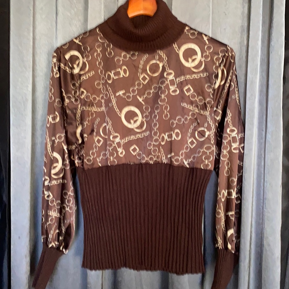 Belldini Brown Gold Turtleneck Blouse Large